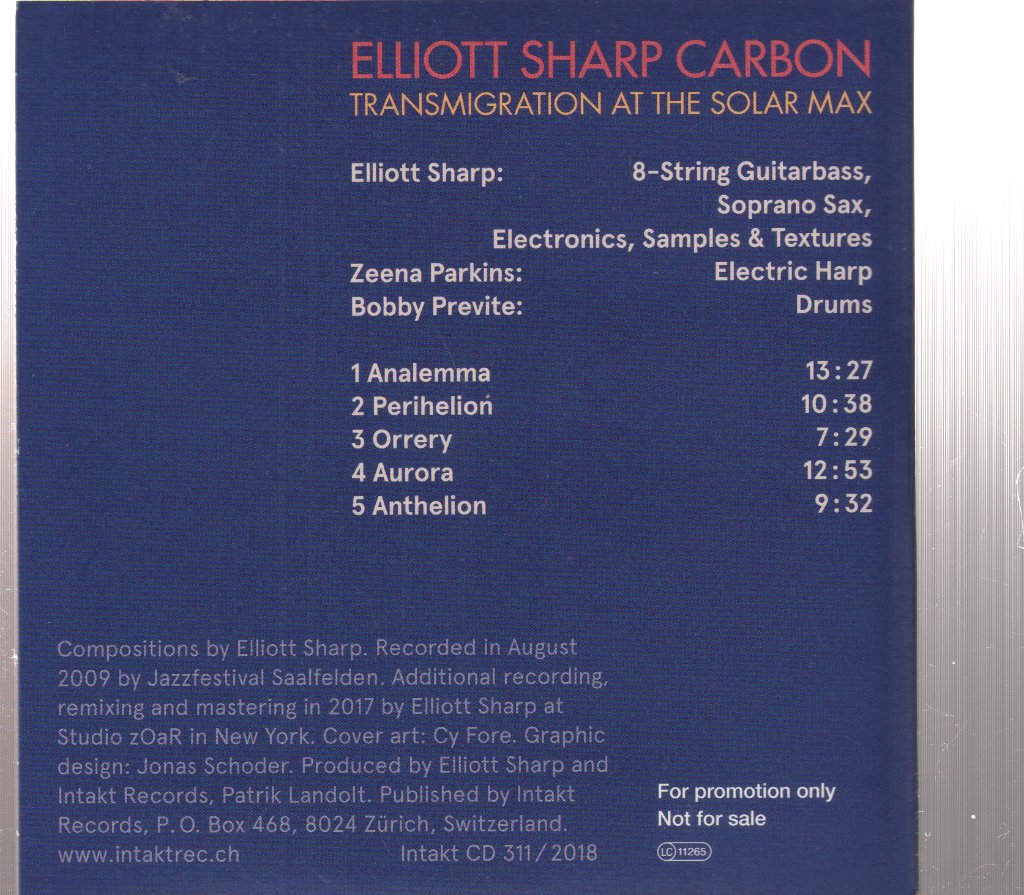 Elliott Sharp Carbon - Transmigration At The Solar Max - Cd