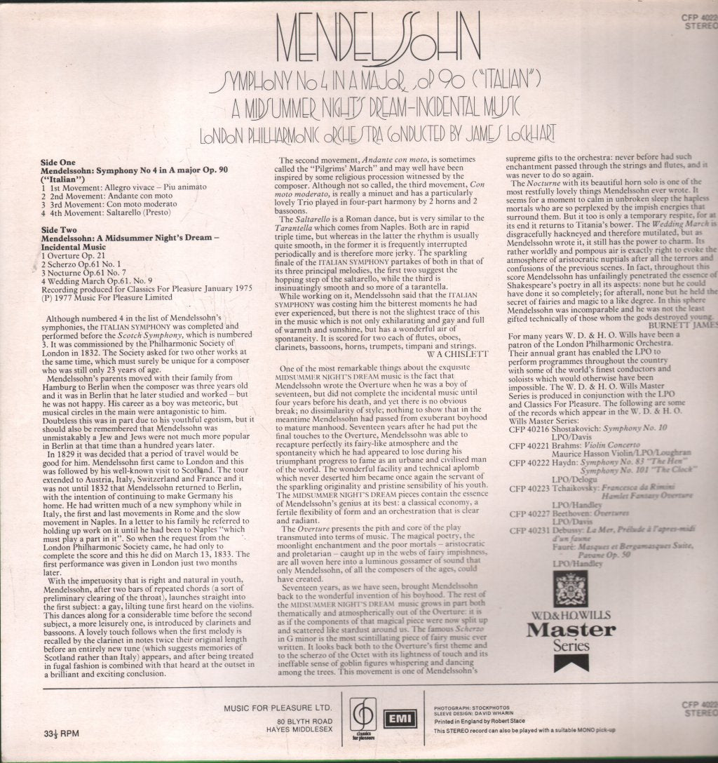 James Lockhart / London Philharmonic Orchestra - Mendelssohn - A Midsummer Night's Dream / Symphony No. 4 - Lp