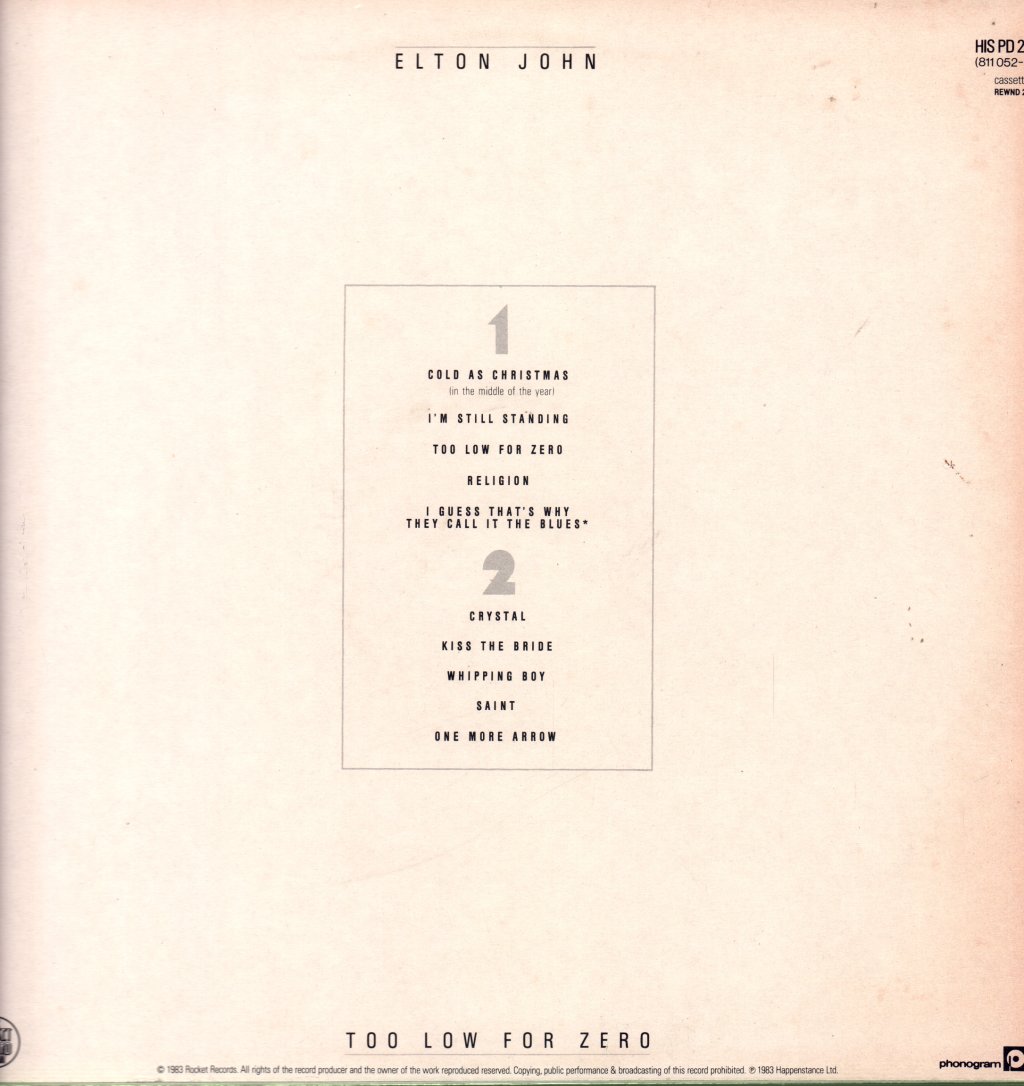 Elton John - Too Low For Zero - Lp
