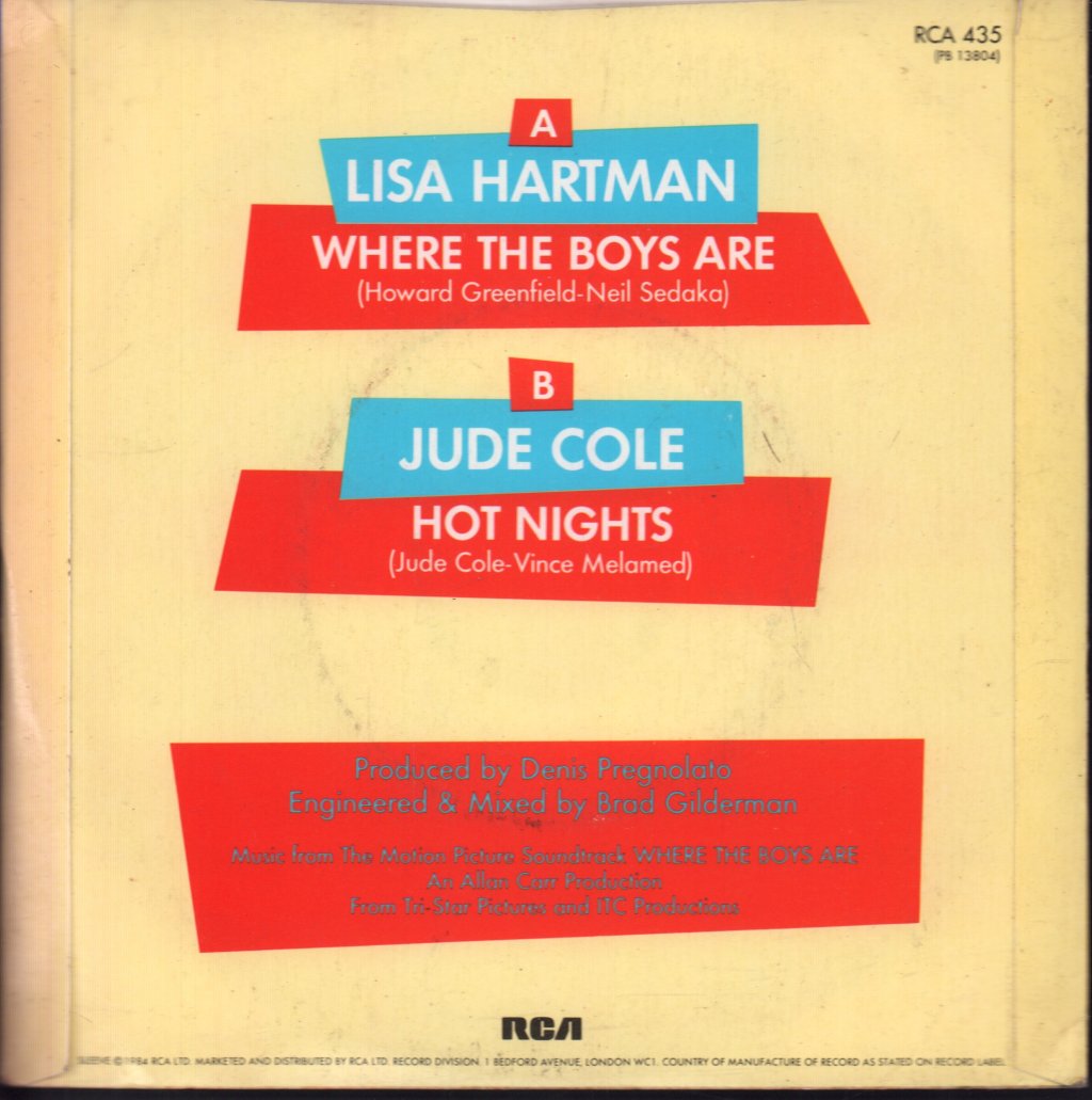 Lisa Hartman / Jude Cole - Where The Boys Are / Hot Nights - 7 Inch