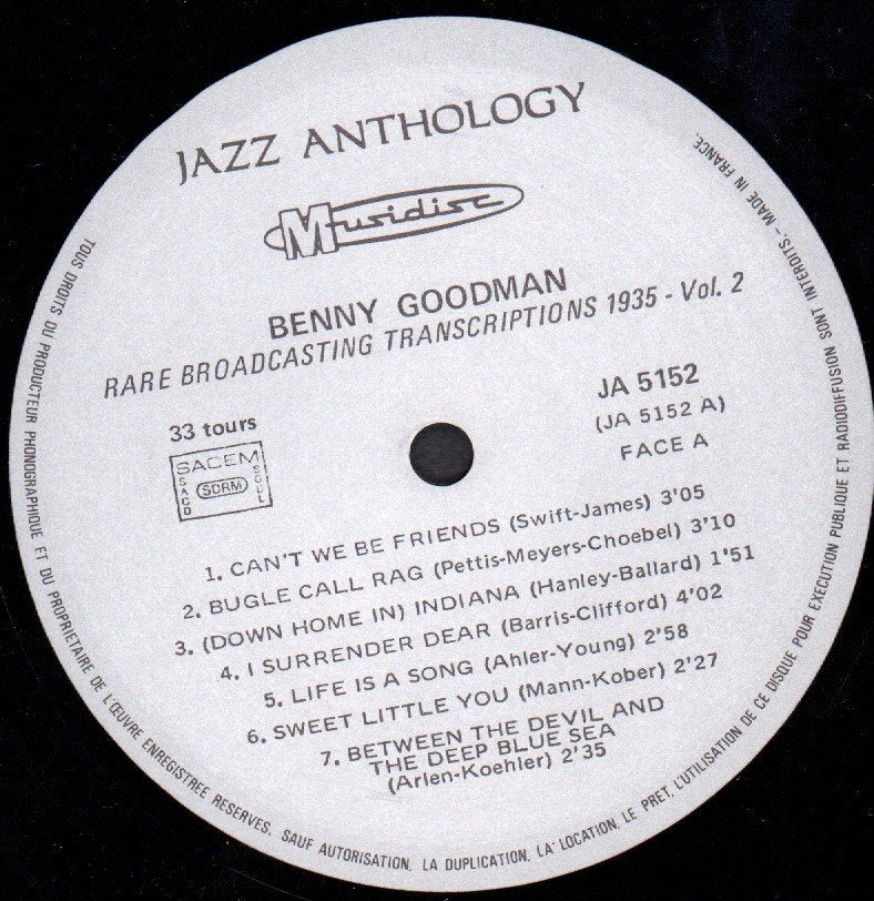 Benny Goodman And His Orchestra - Jazz Anthology Vol 2 - Lp