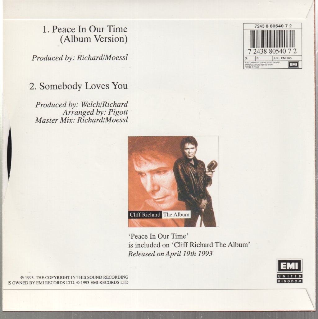 Cliff Richard - Peace In Our Time - 7 Inch