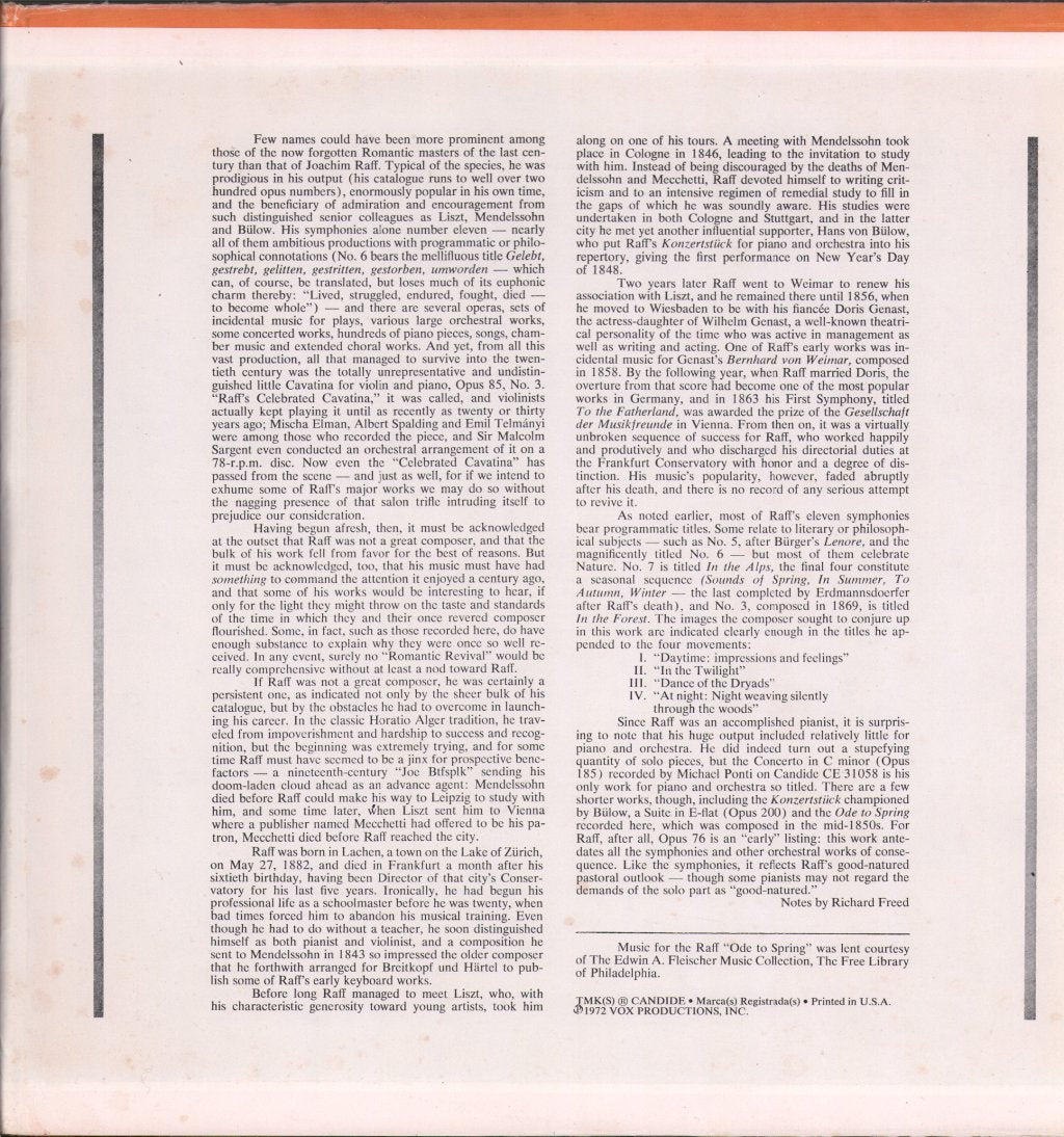 Westphalian Symphony Orchestra / Michael Ponti - Joachim Raff - Symphony No.3 / Ode To Spring - Lp