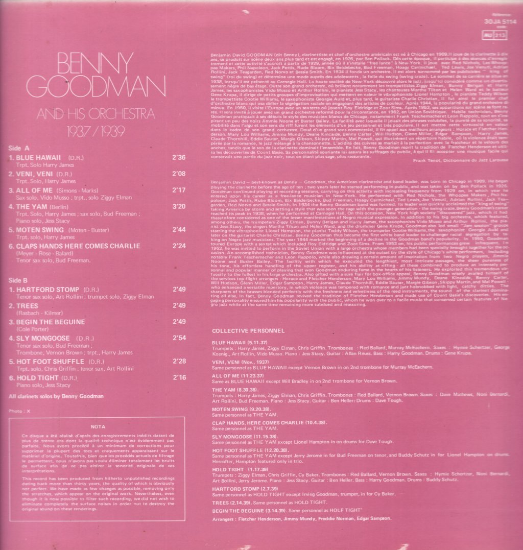 Benny Goodman And His Orchestra - 1937 - 1939 - Lp