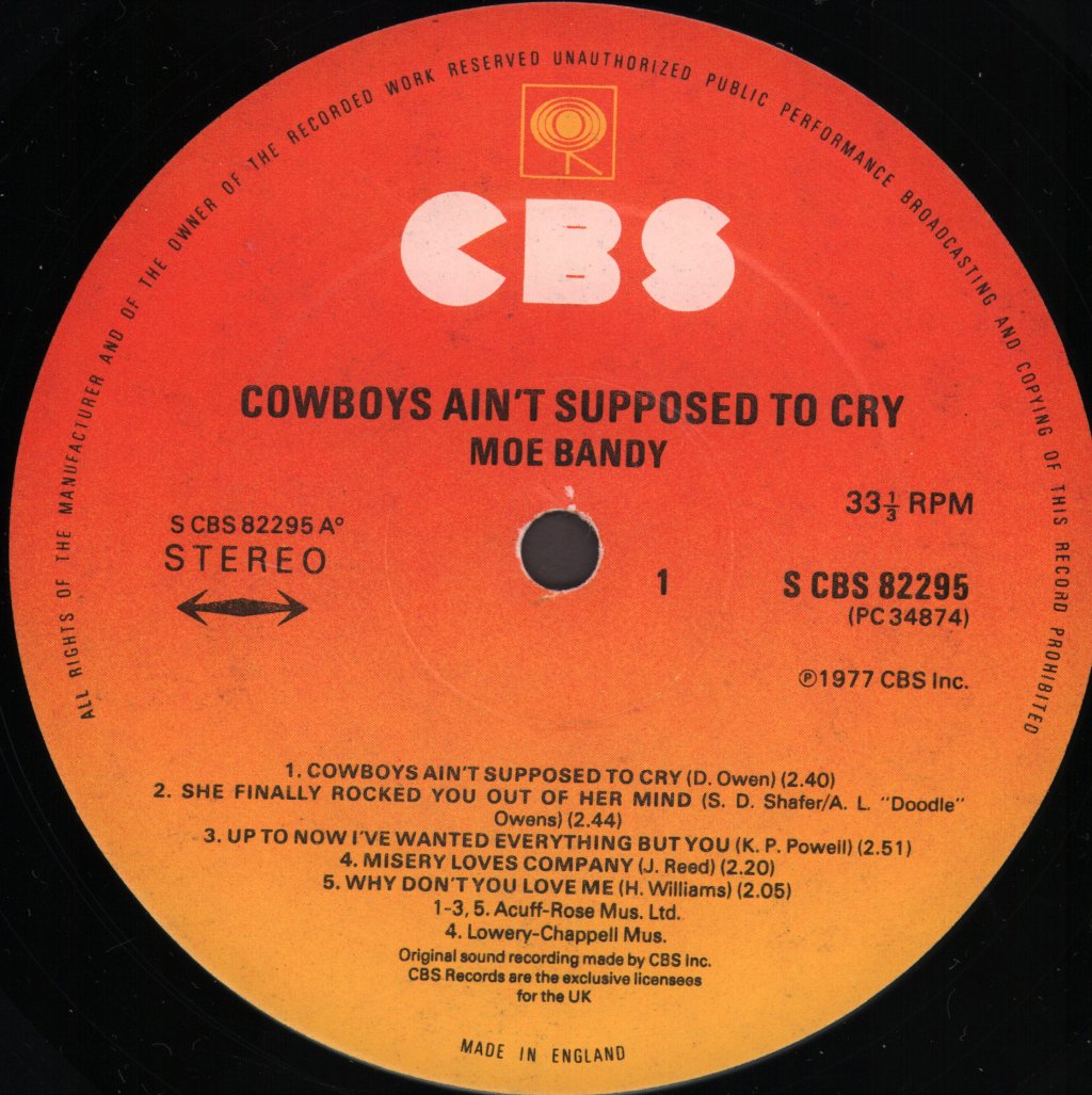 Moe Bandy - Cowboys Ain't Supposed To Cry - Lp