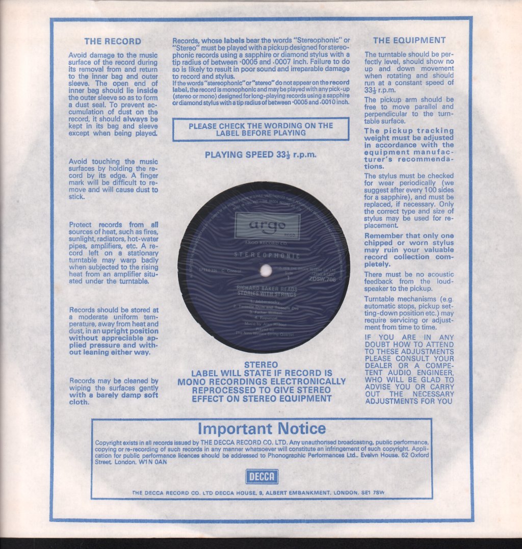Richard Baker With The New Wessex String Quartet - Stories With Strings - Lp