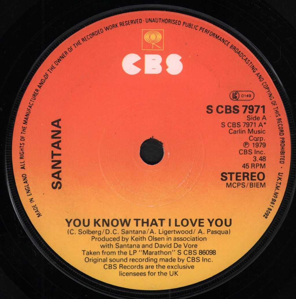 Santana - You Know That I Love You - 7 Inch