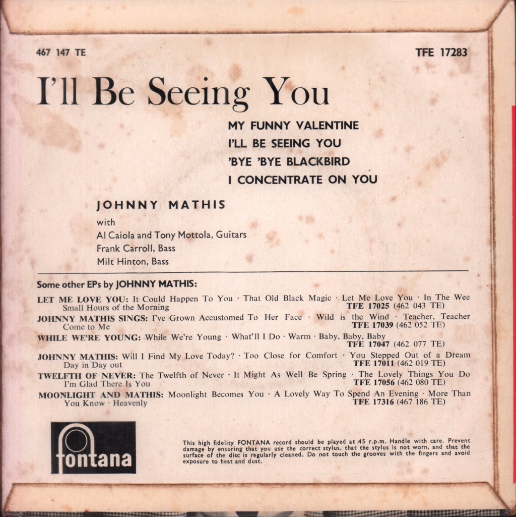 Johnny Mathis - I'll Be Seeing You - 7 Inch