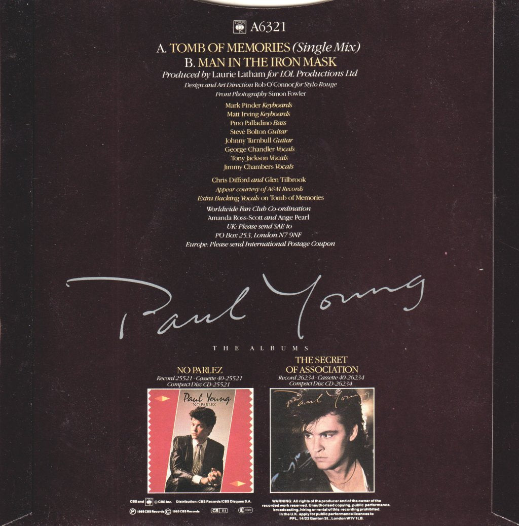 Paul Young - Tomb Of Memories - 7 Inch