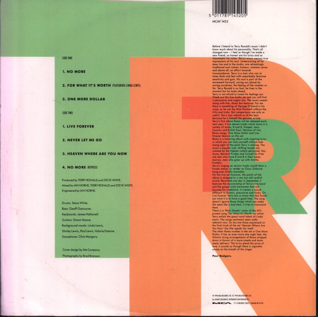 Terry Ronald - Studio Sessions - 10 Inch