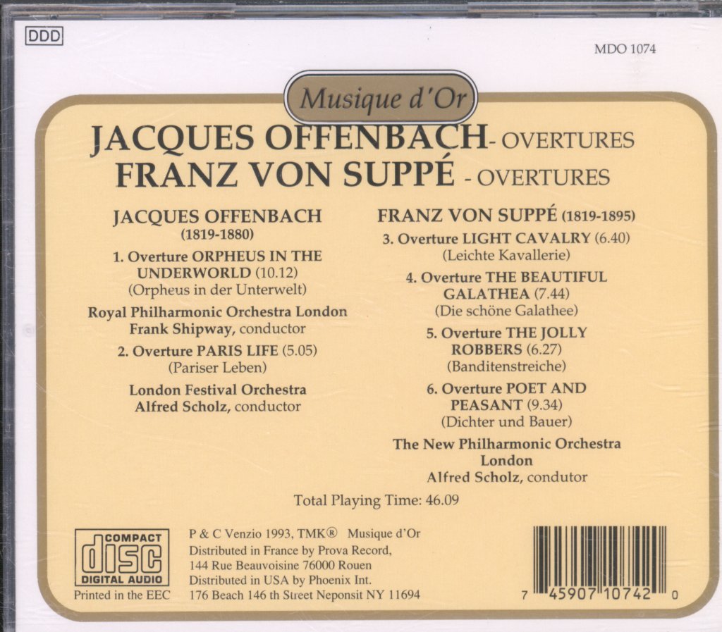 New Philharmonic Orchestra London, Alfred Schultz - Offenbach/ Von Suppé - Overtures - Cd