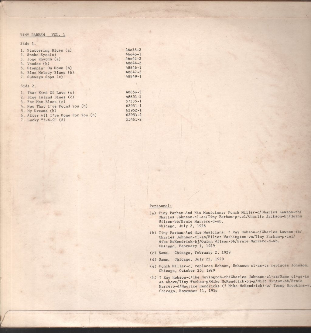 Tiny Parham And His Musicians - Tiny Parham Vol.1 - Lp