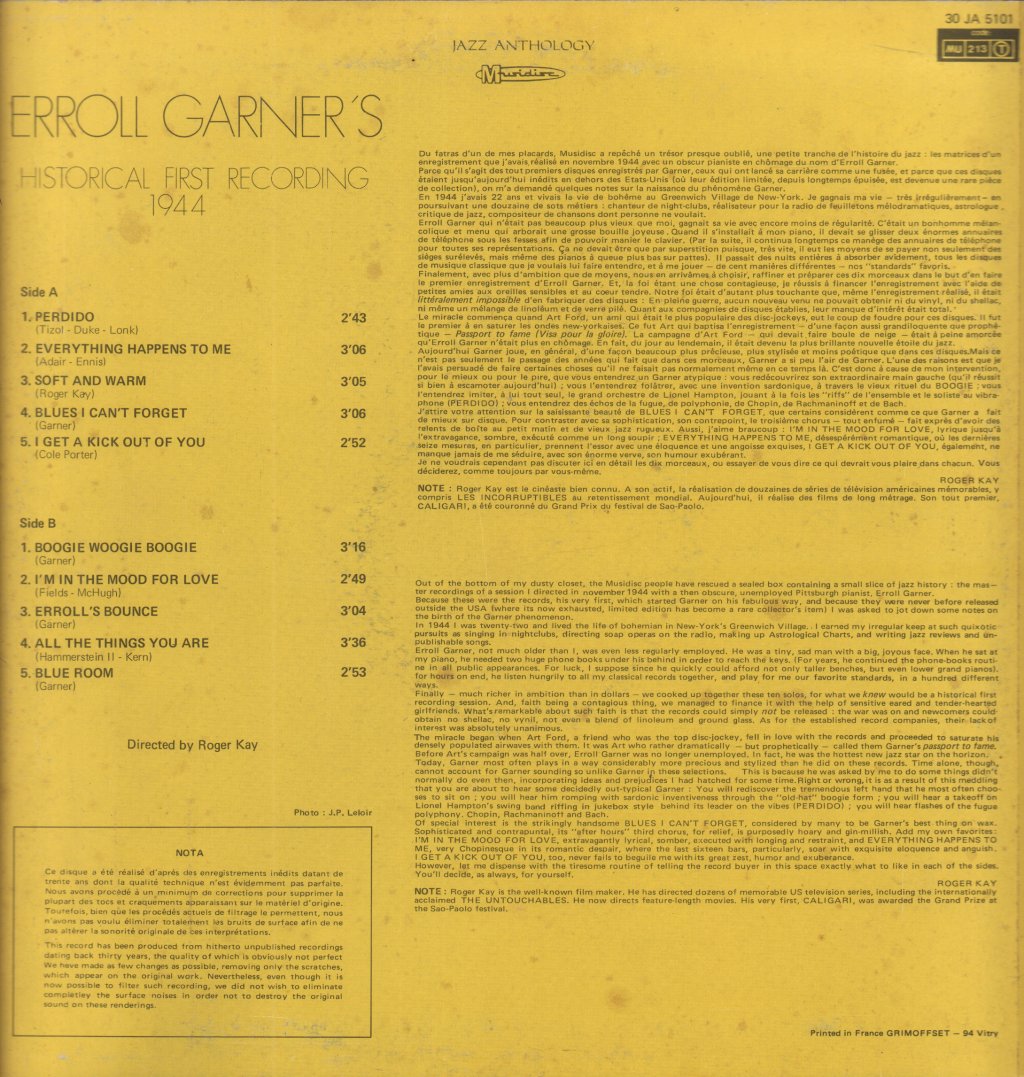 Erroll Garner - Historical First Recording 1944 - Lp