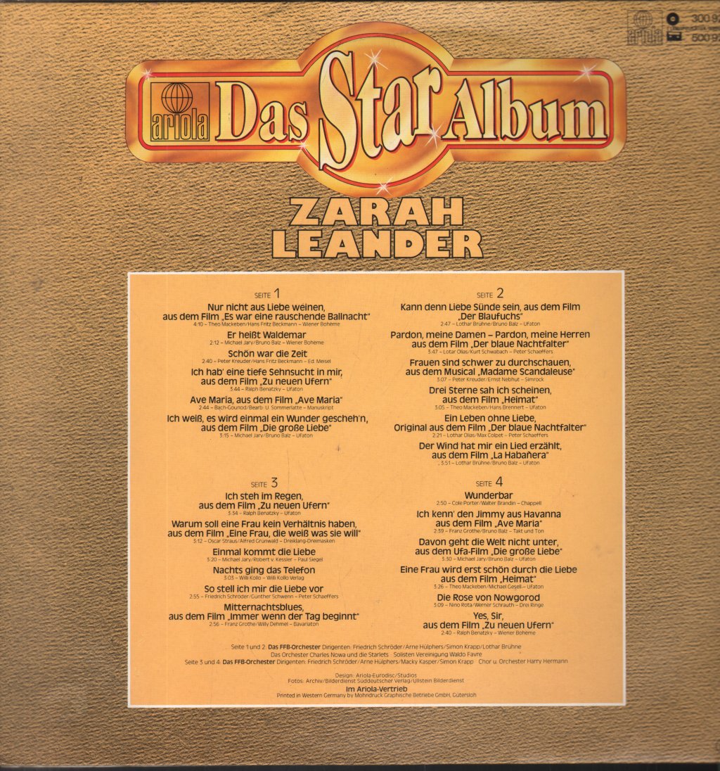 Zarah Leander - Das Star Album - Double Lp