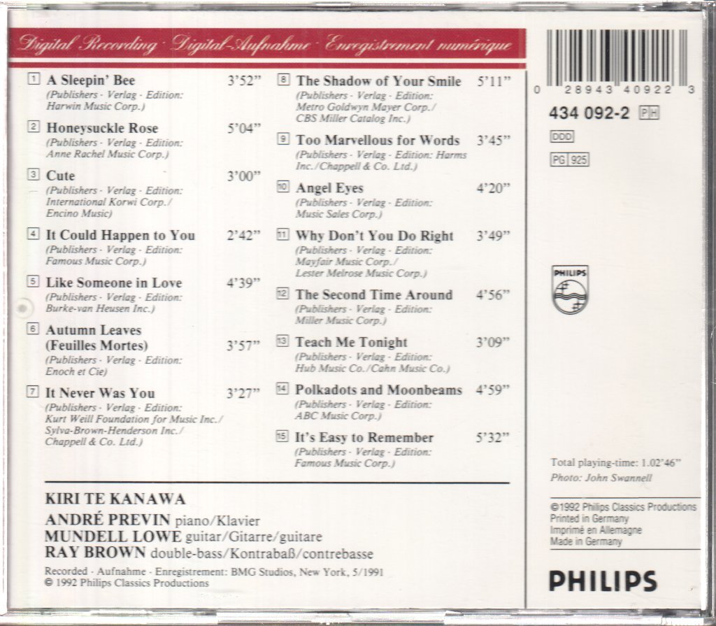 Kiri Te Kanawa, Andre Previn, Ray Brown, Mundell Lowe - Kiri Sidetracks (The Jazz Album) - Cd