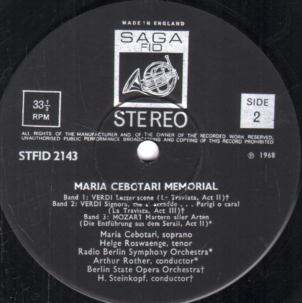 Helge Roswaenge / Radio Berlin Symphony Orchestra / Artur Rother - Maria Cebotari Memorial - Lp