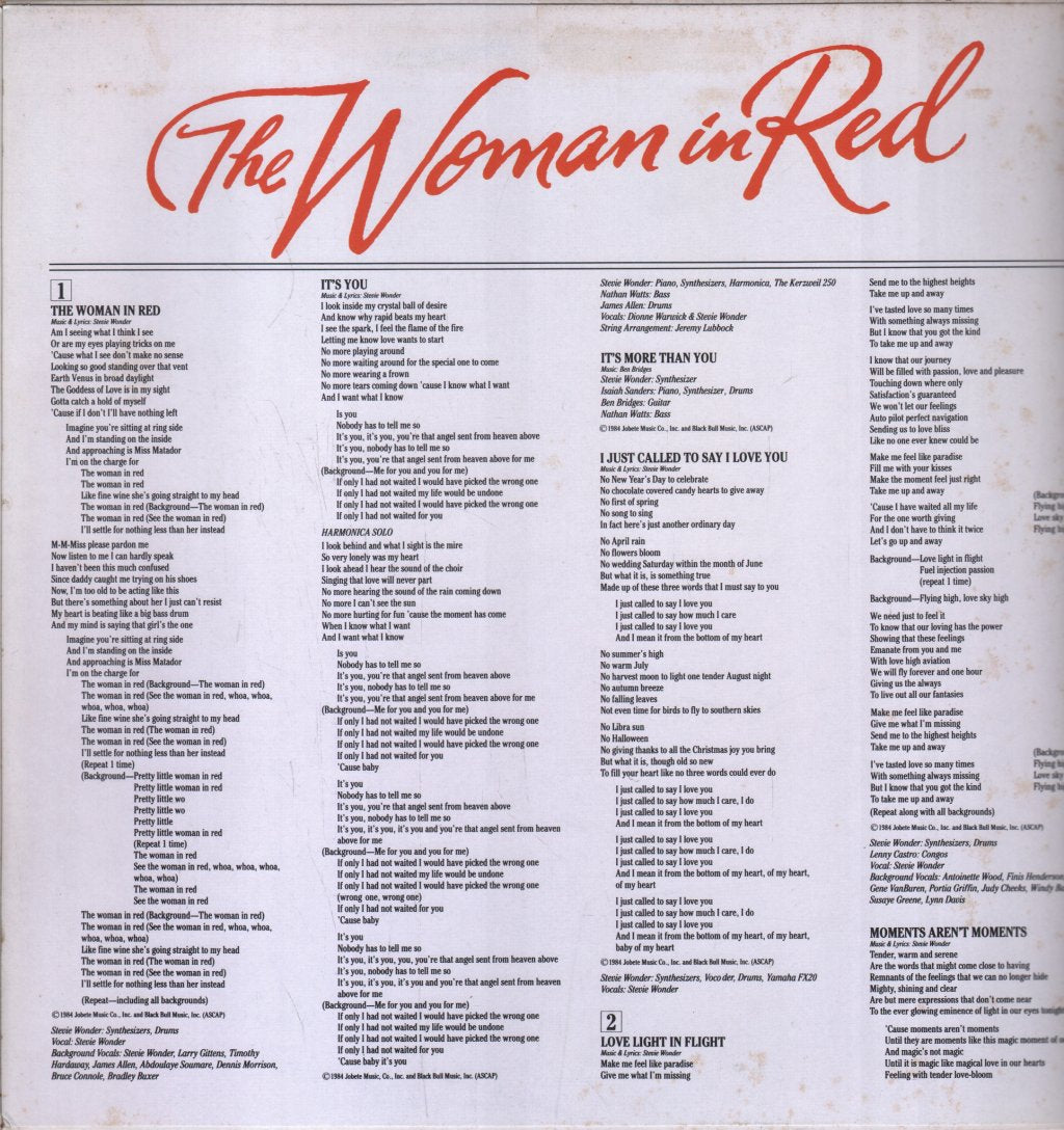 Stevie Wonder - Woman In Red (Selections From The Original Motion Picture Soundtrack) - Lp