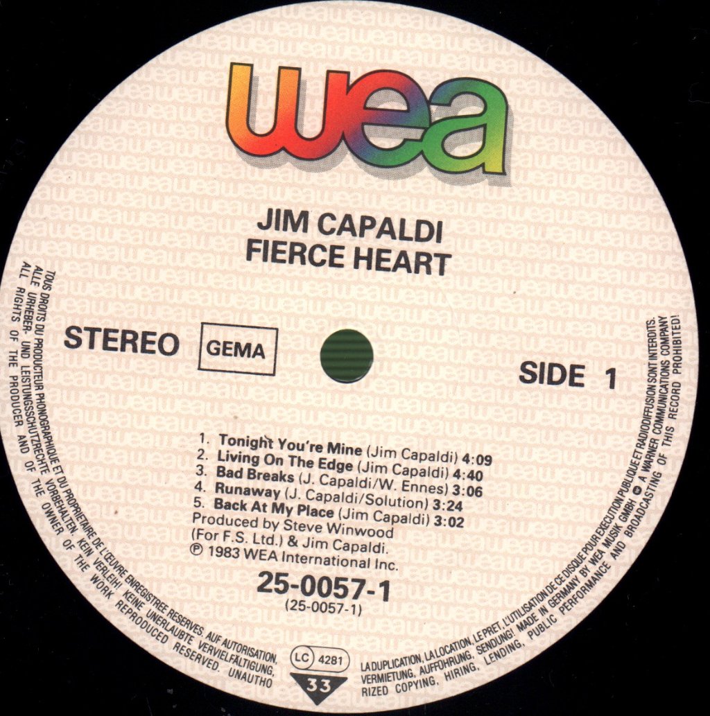 Jim Capaldi - Fierce Heart - Lp