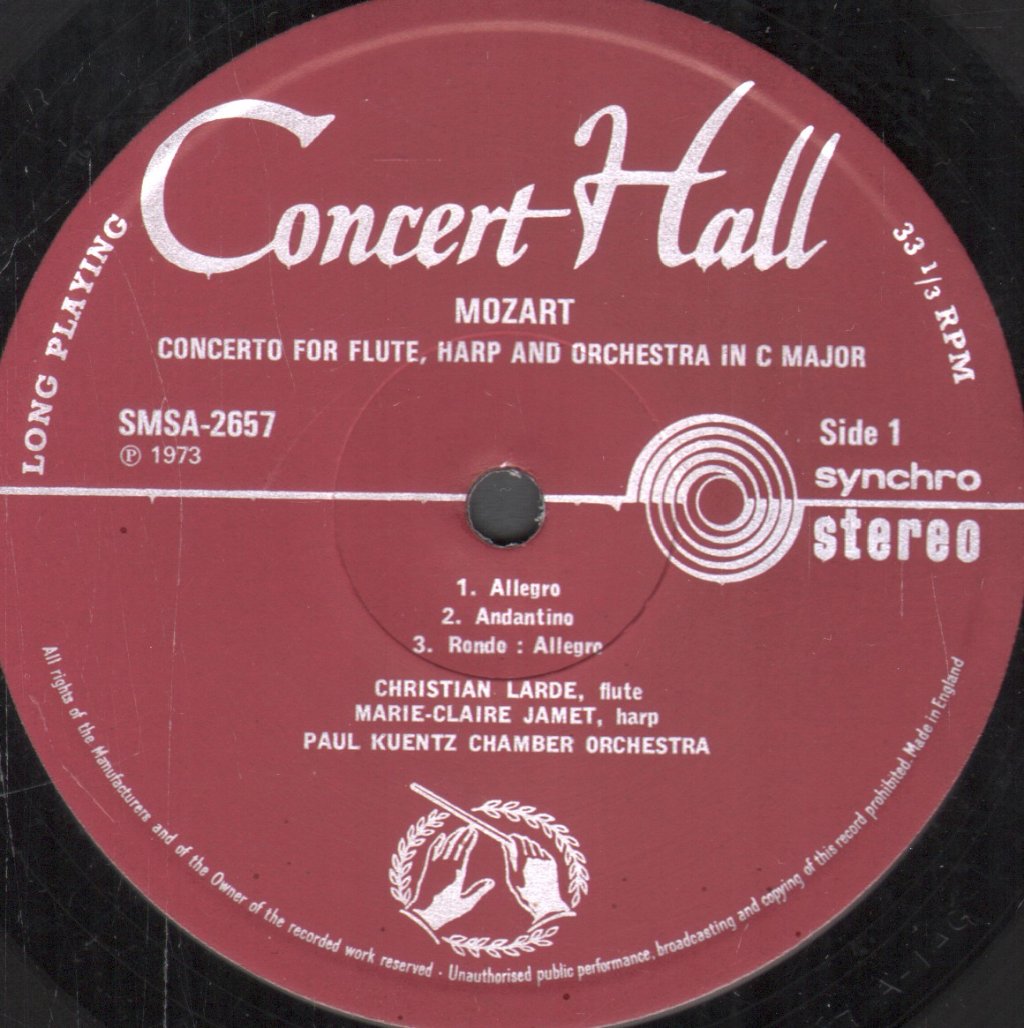 Christian Larde / Marie-Claire Jamet / Paul Kuentz Chamber Orchestra - Mozart - Concertos For Flute, Harp And Orchestra - Lp