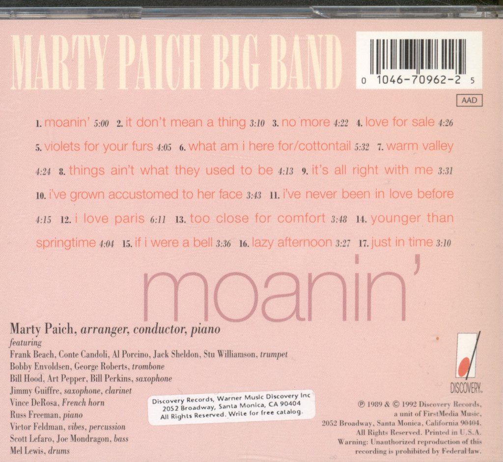 Marty Paich Big Band - Moanin' - Cd