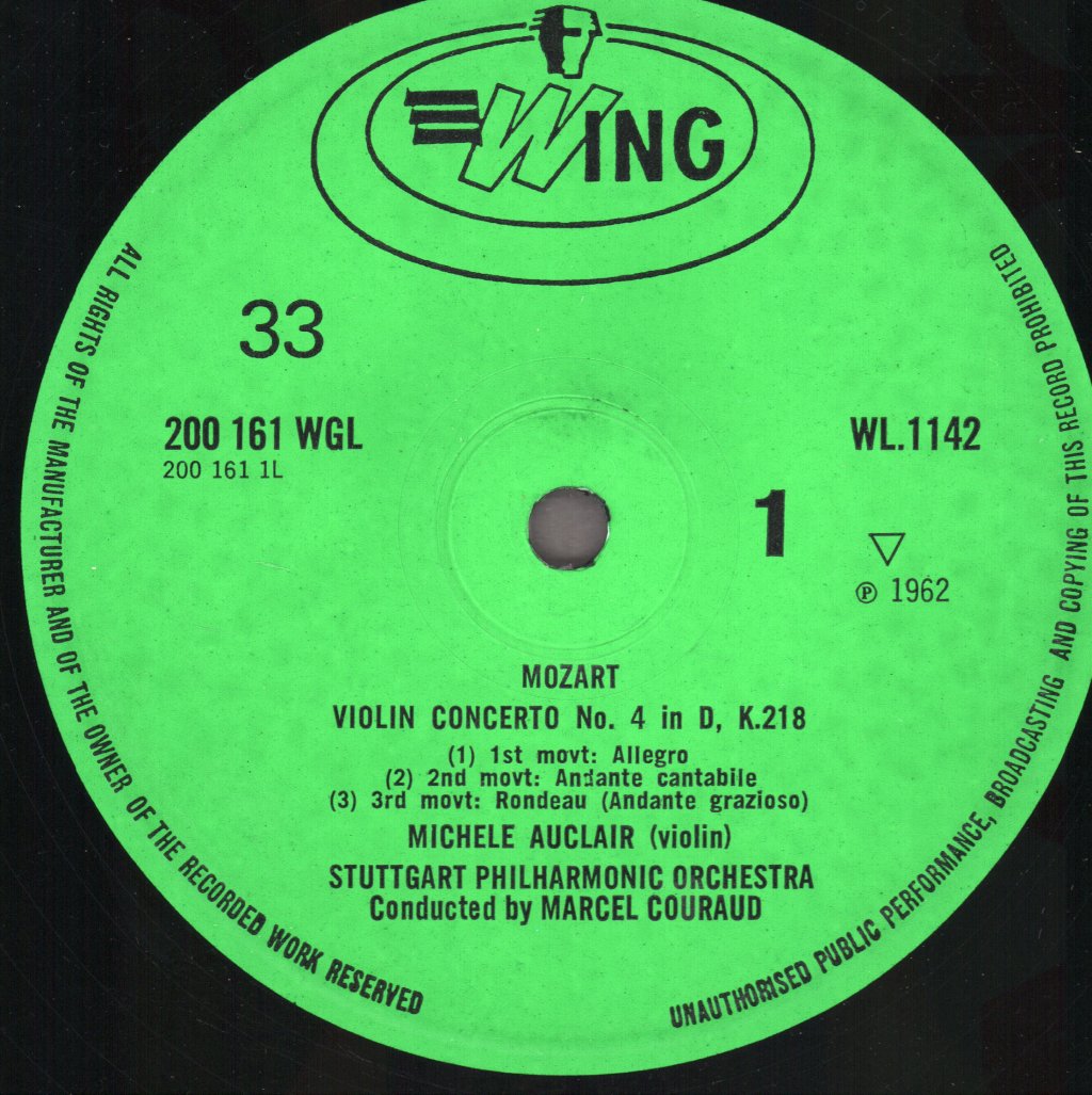 Michele Auclair / Stuttgart Philharmonic Orchestra - Mozart Violin Concertos No.4 / No.5 - Lp