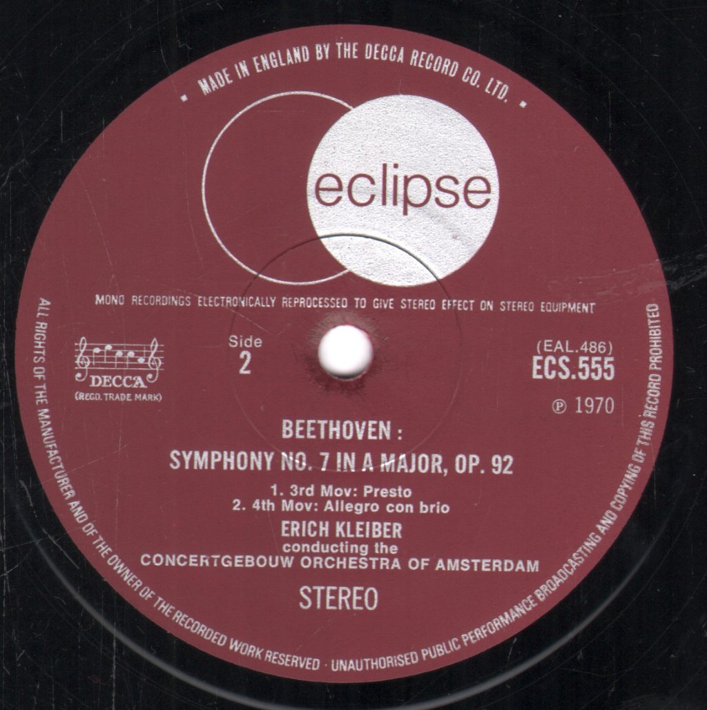 Erich Kleiber / Concertgebouw Orchestra, Amsterdam - Beethoven - Symphony No. 7 In A Major - Lp