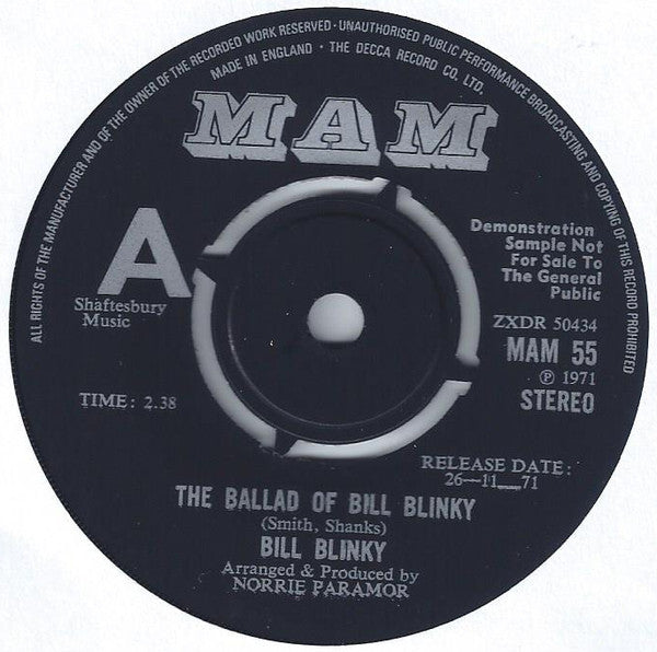 Bill Blinky - Ballad Of Bill Blinky / Bill Blinky's Blinkin' Thinkin' Song - 7 Inch