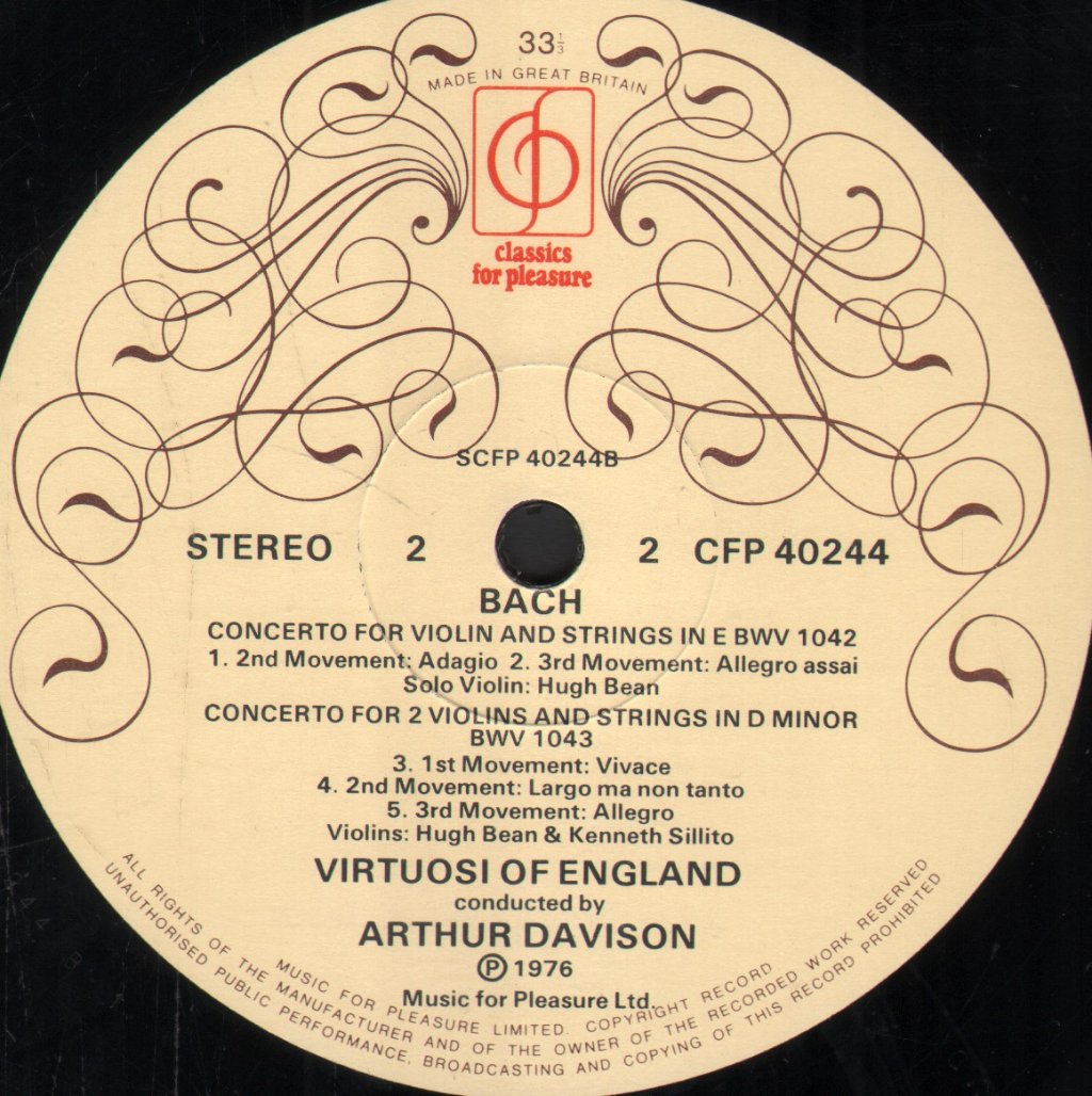 Hugh Bean - Bach Double Concerto In D Minor / Concerto In A Minor - Lp