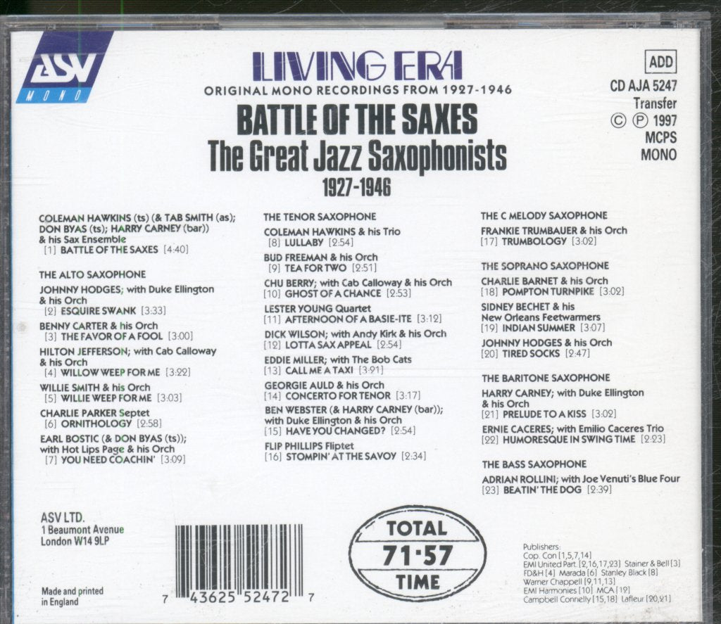 Various Artists - Battle Of The Saxes - Cd