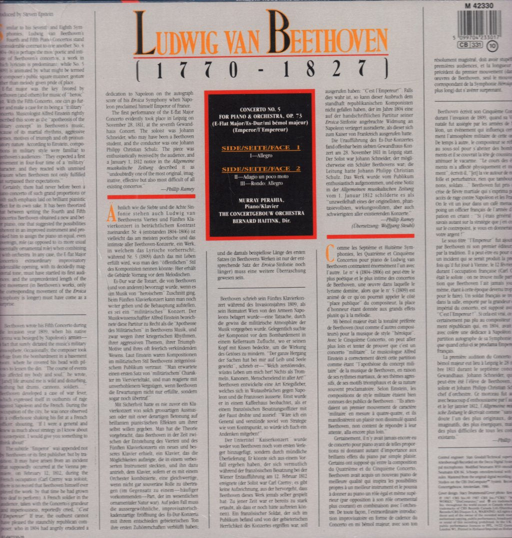 Murray Perahia/Concertgebouw Orchestra/Bernard Haitink - Beethoven Piano Concerto No.5 Emperor - Lp