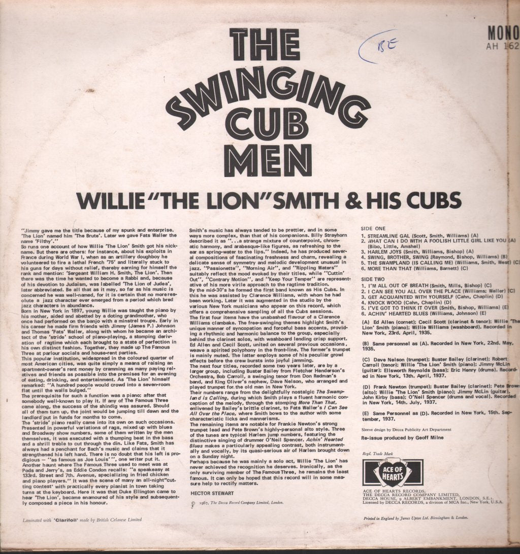 Willie The Lion Smith And His Cubs - Swinging Cub Men - Lp