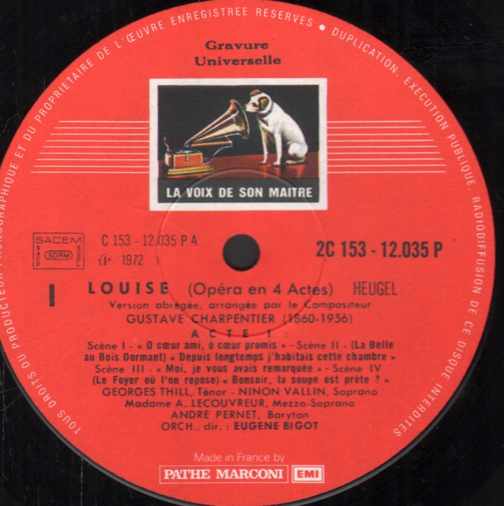 Ninon Vallin / Georges Thill / Aimee Lecouvreur / Andre Pernet / Eugene Bigot - Gustave Charpentier - Louise - Double Lp