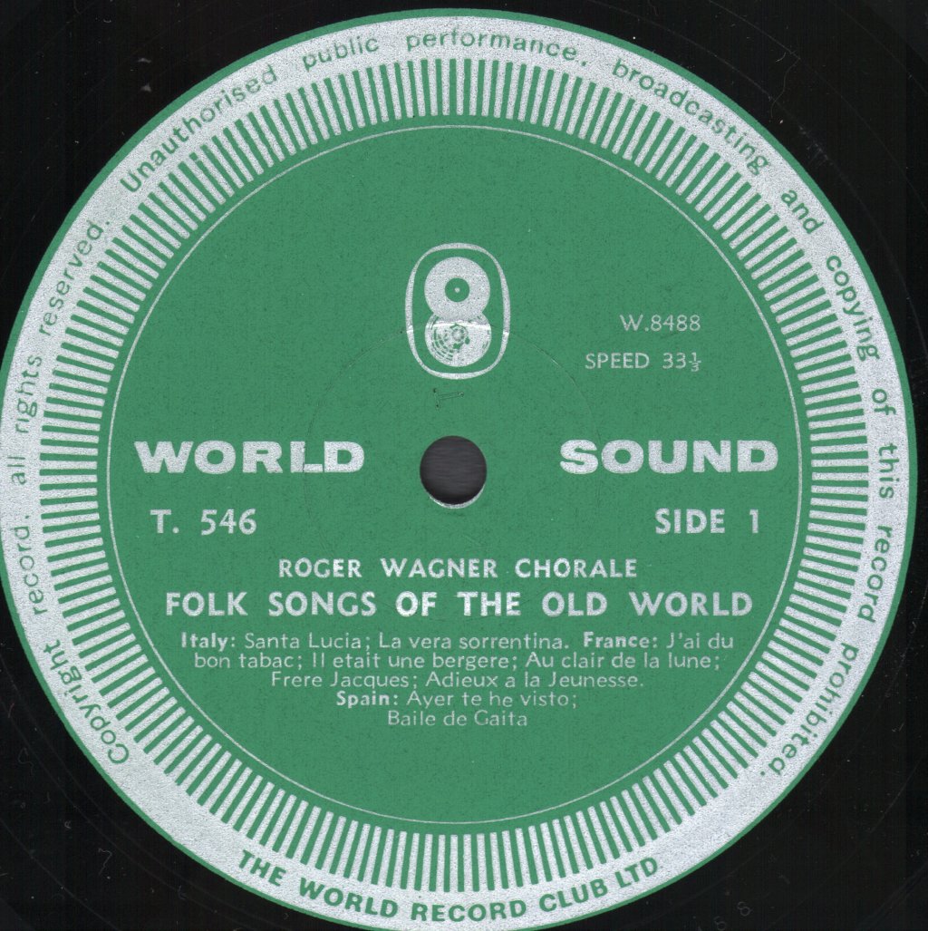Roger Wagner Chorale - Folk Songs Of The Old World - Lp