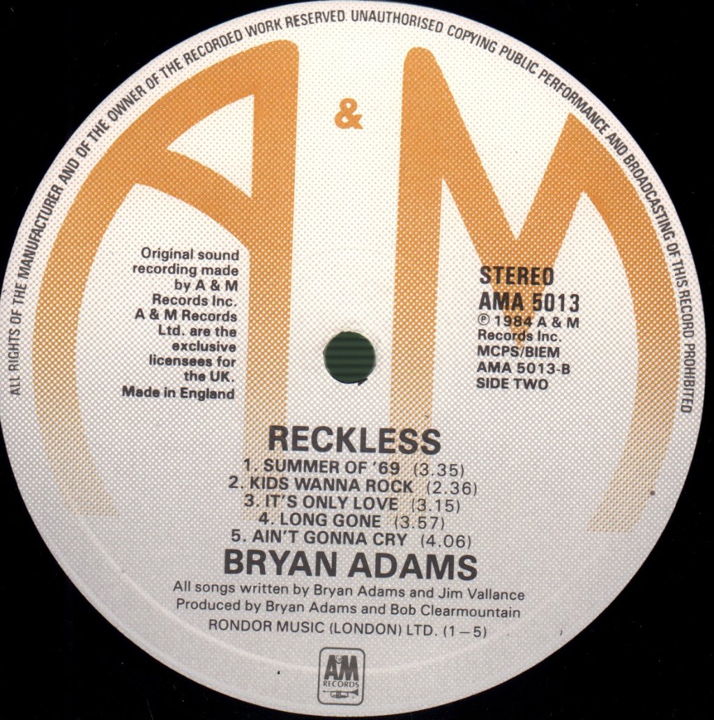 Bryan Adams - Reckless - Lp