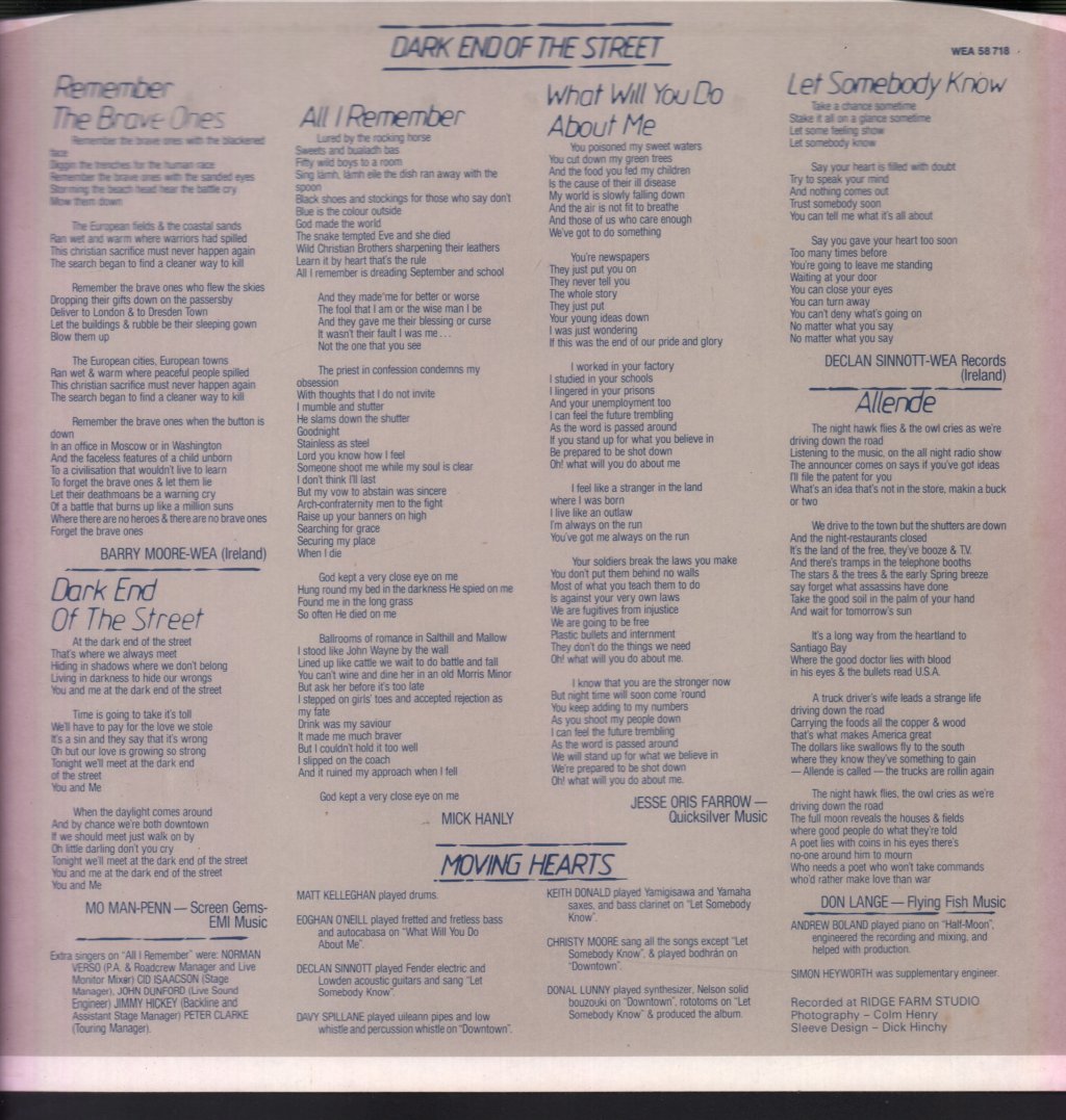 Moving Hearts - Dark End Of The Street - Lp