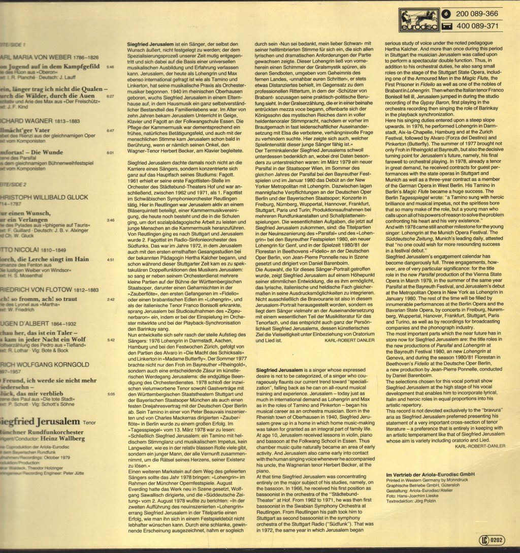 Siegfried Jerusalem - Glanzvolle Arien - Lp