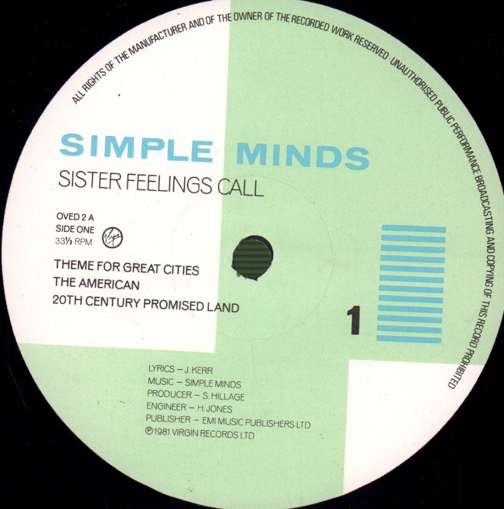 Simple Minds - Sister Feelings Call - Lp