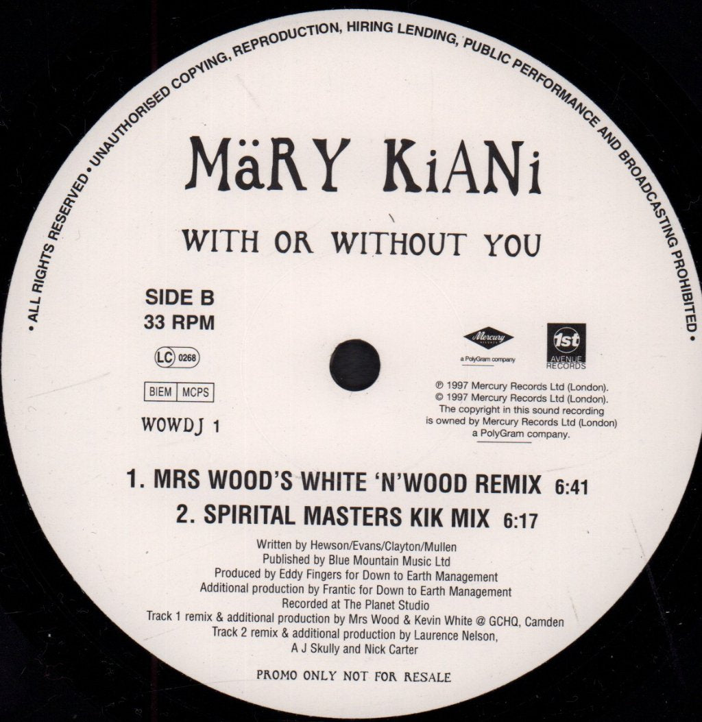 Mary Kiani - With Or Without You - 12 Inch