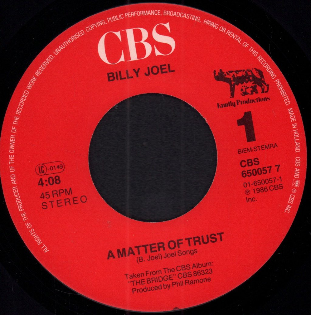 Billy Joel - A Matter Of Trust - 7 Inch