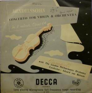 Mendelssohn - Concerto For Violin And Orchestra - 10 Inch