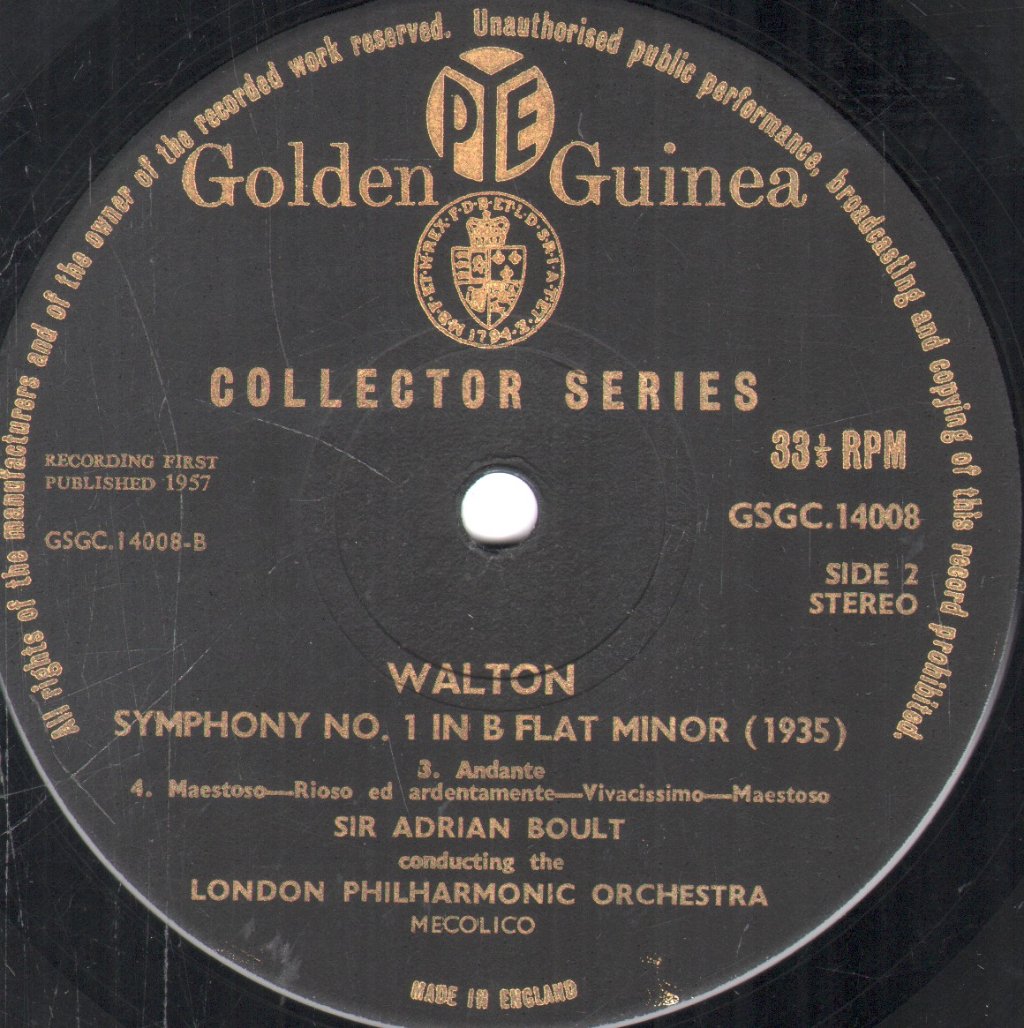 Sir Adrian Boult / London Philharmonic Orchestra - Walton - Symphony No. 1 In B Flat Minor - Lp