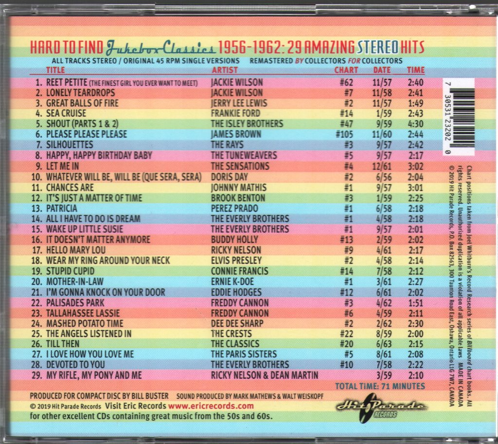 Various Artists - Hard To Find Jukebox Classics – 1956-62: 29 Amazing Stereo Hits - Cd