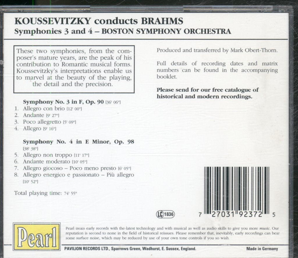 Serge Koussevitzky, Boston Symphony Orchestra - Symphonies Nos. 3 And 4 - Cd