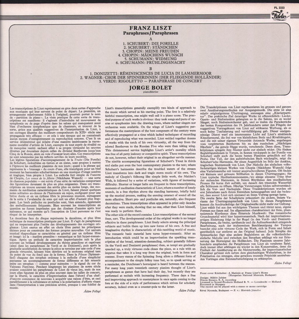 Jorge Bolet - Liszt - Virtuoso Piano Paraphrases - Lp