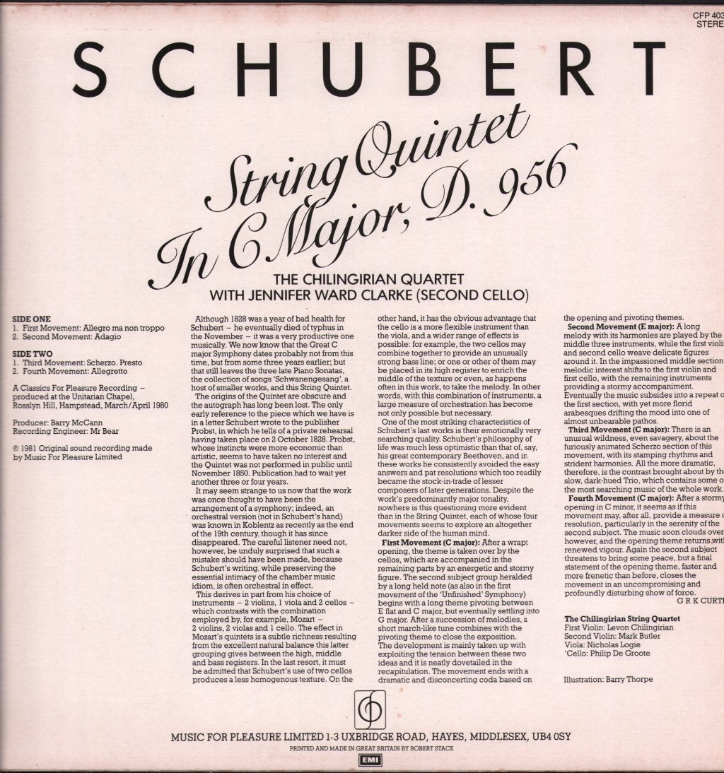 Chilingirian Quartet With Jennifer Ward Clarke - Schubert - String Quintet In C - Lp