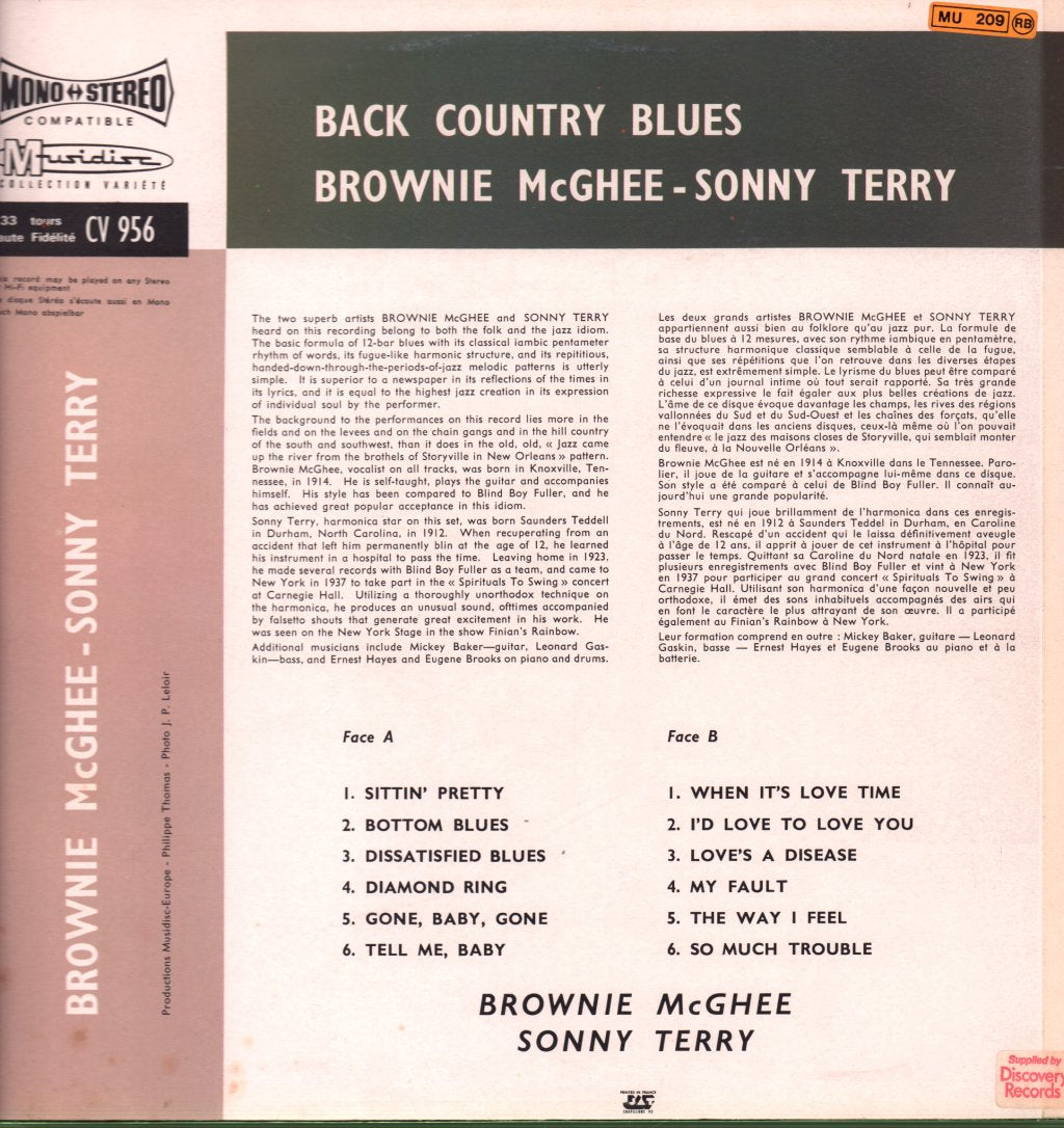 Brownie Mcghee And Sonny Terry - Back Country Blues - Lp