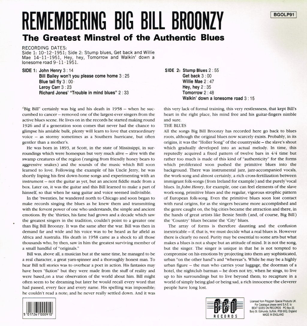 Big Bill Broonzy - Remembering Big Bill Broonzy - Lp