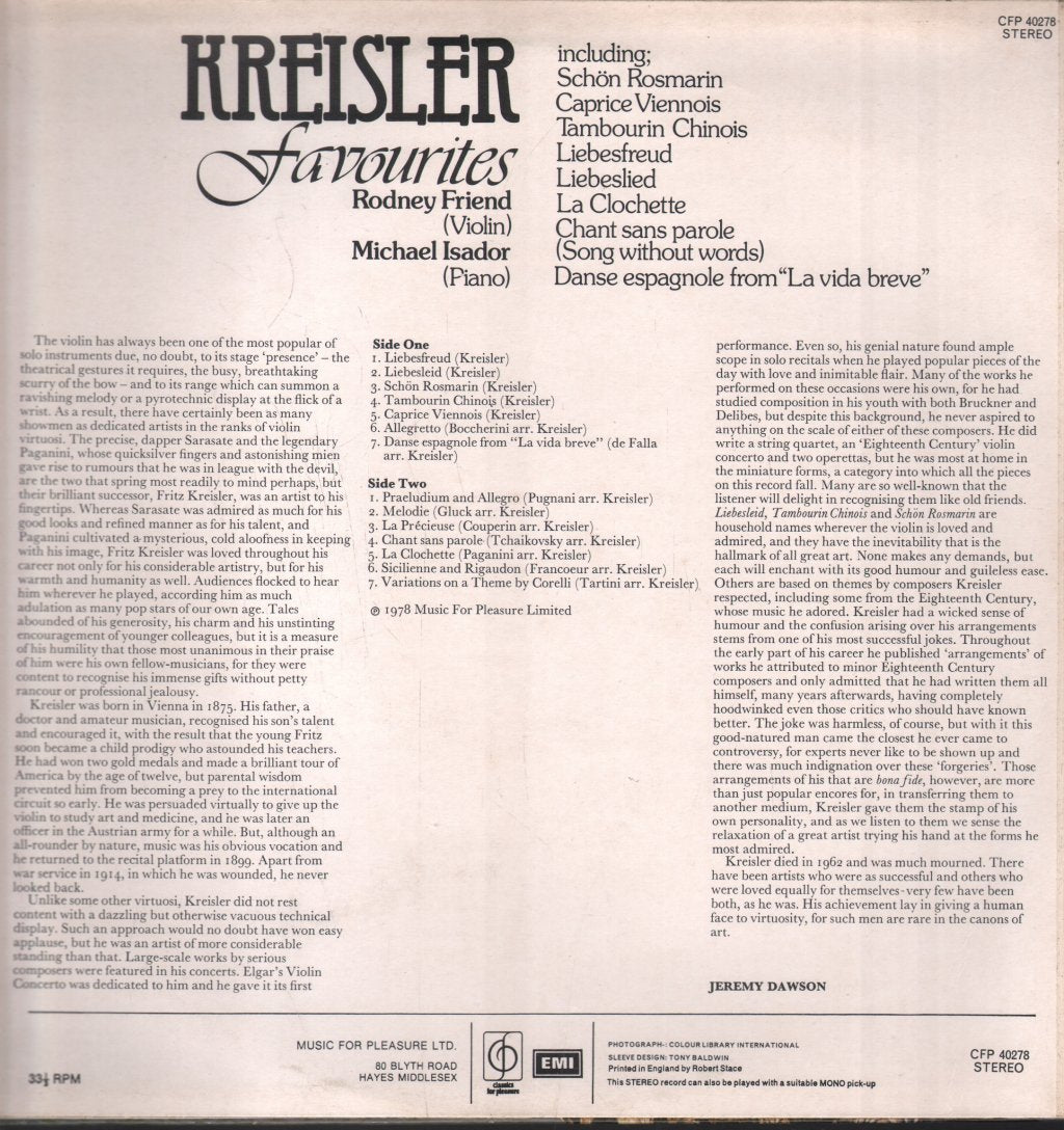 Rodney Friend / Michael Isador - Kreisler Favourites - Lp