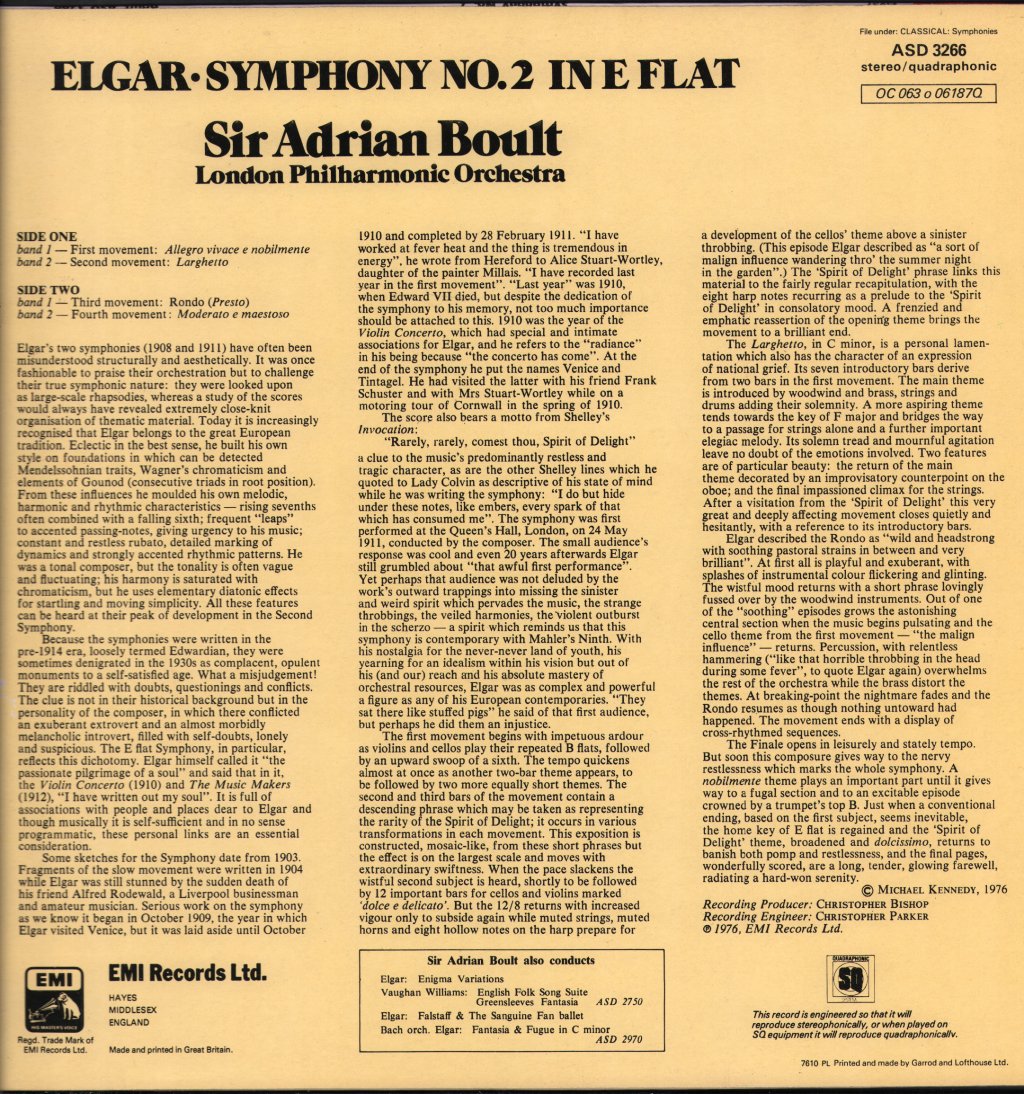 Sir Adrian Boult / London Philharmonic Orchestra - Elgar - Symphony No.2 - Lp