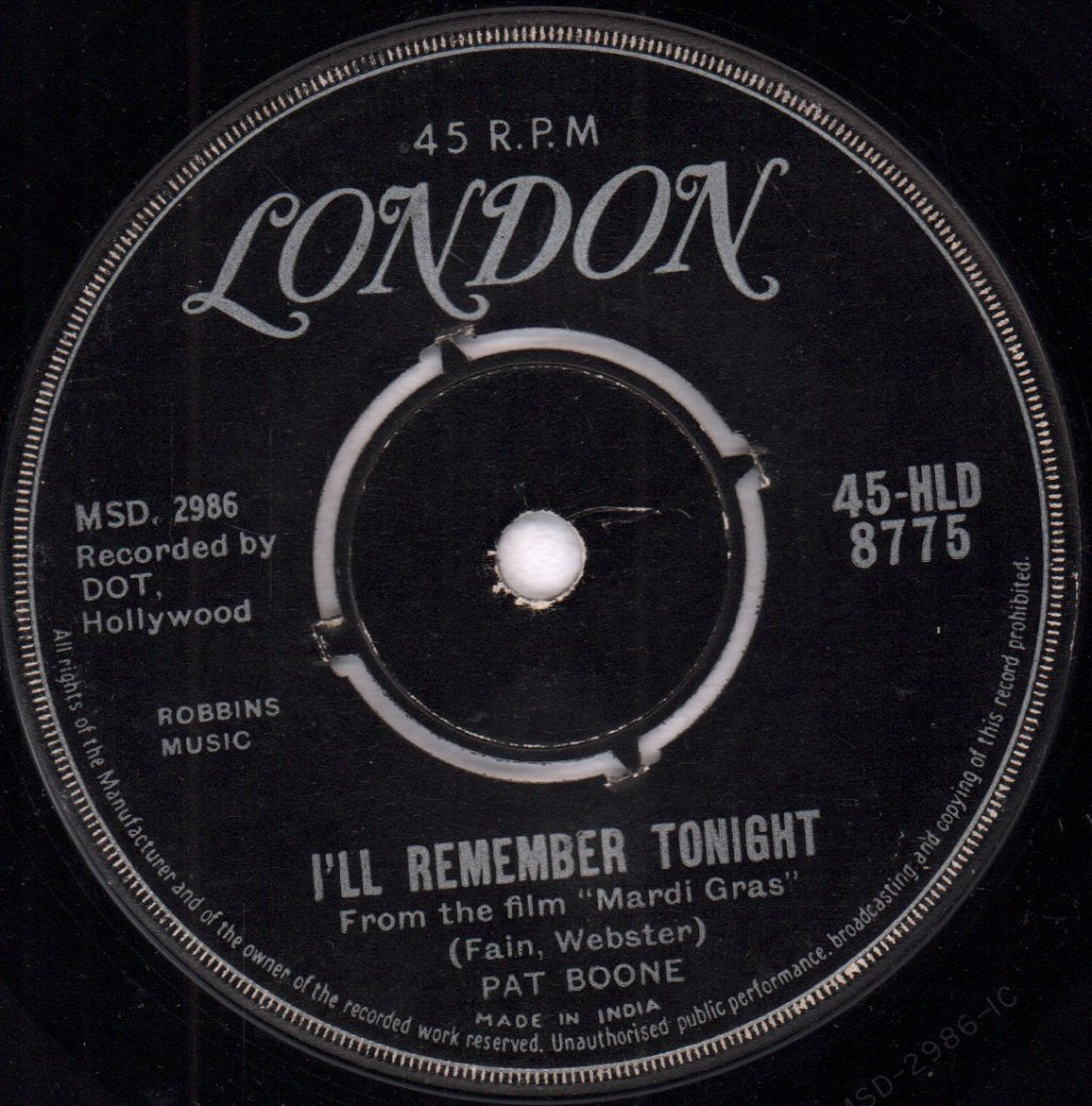 Pat Boone - I'll Remember Tonight - 7 Inch